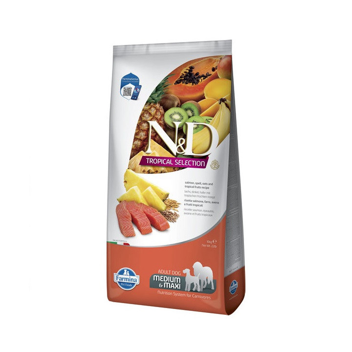Сухий низькозерновий корм Farmina N&D TROPICAL SELECTION для дорослих собак середніх і великих порід з лососем і тропічними фрук