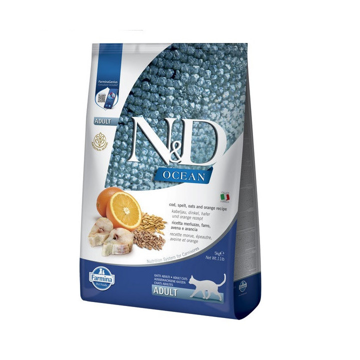 Farmina N&D Ocean Тріска Апельсин корм для котів 5 кг - ZooOpt