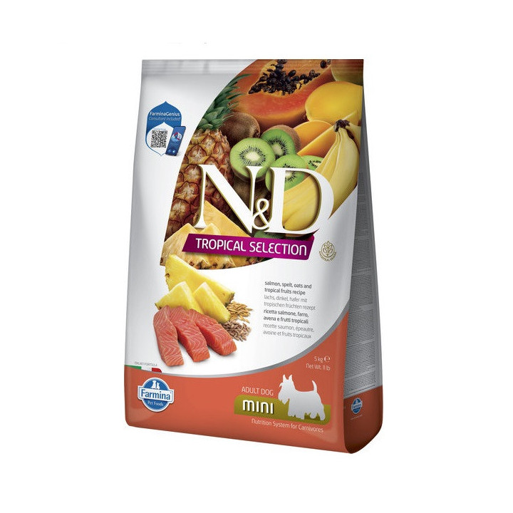 Сухий низькозерновий корм Farmina N&D TROPICAL SELECTION для дорослих собак дрібних порід з лососем і тропічними фруктами, 5 кг