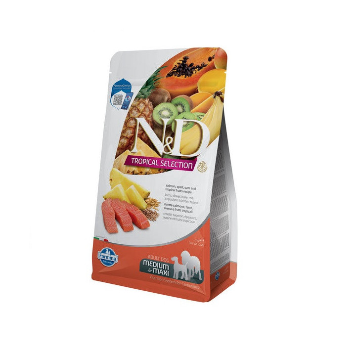 Сухий низькозерновий корм Farmina N&D TROPICAL SELECTION для дорослих собак середніх і великих порід з лососем і тропічними фрук