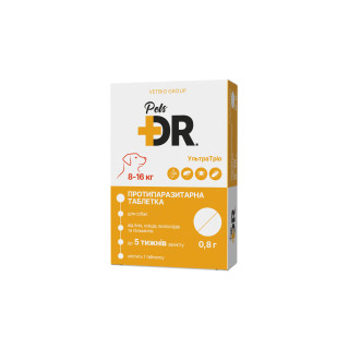 УльтраТріо DR.Pets для собак 8-16 кг: таблетки 3-в-1 від бліх, кліщів та глистів