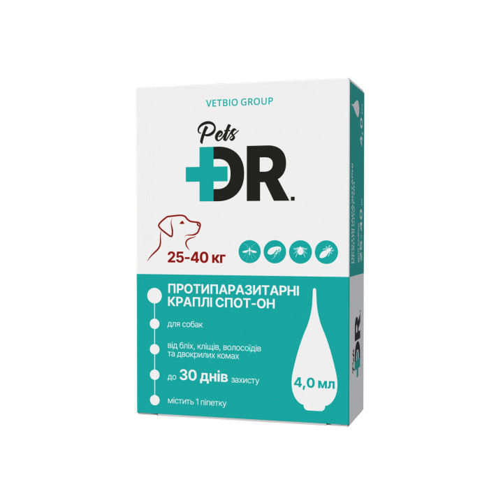 Dr.Pets краплі від бліх та кліщів для собак від 25 до 40 кг - купити захист на 30 днів