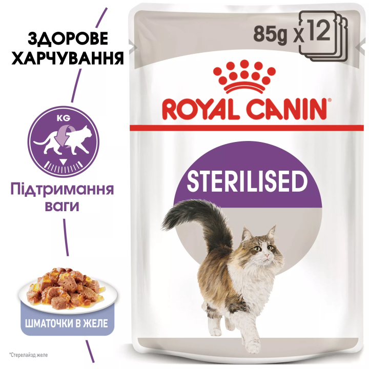 ROYAL CANIN STERILISED IN JELLY 0.085 кг - Вологий корм для стерилізованих котів | ZooOpt.net