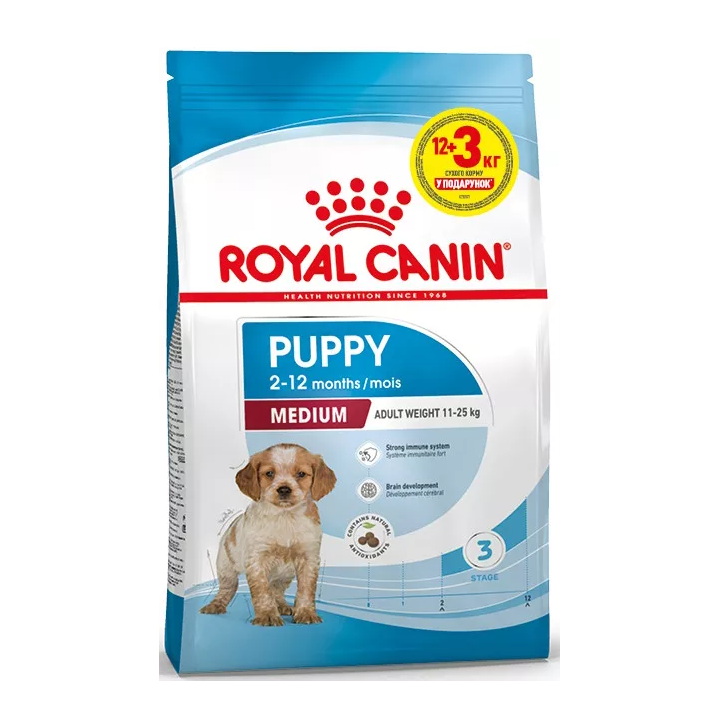 Замовити Medium Puppy 12+3 (15 кг) Royal Canin | Знижка до 23% | Відправка з Києва по Україні