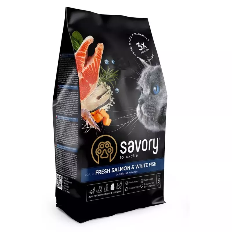 Savory Adult Gourmand Salmon & White Fish 0.4 кг | Сухий корм для довгошерстих котів зі свіжим лососем і білою рибою