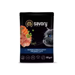 Пауч SAVORY для Дорослих котів з Лососем та Горошком у Соусі, 85г,