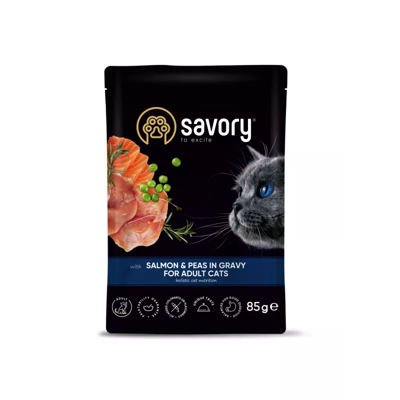 Пауч SAVORY для Дорослих котів з Лососем та Горошком у Соусі, 85г,