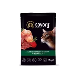 Пауч SAVORY для Дорослих котів з Ягням та Буряком у Соусі, 85г,