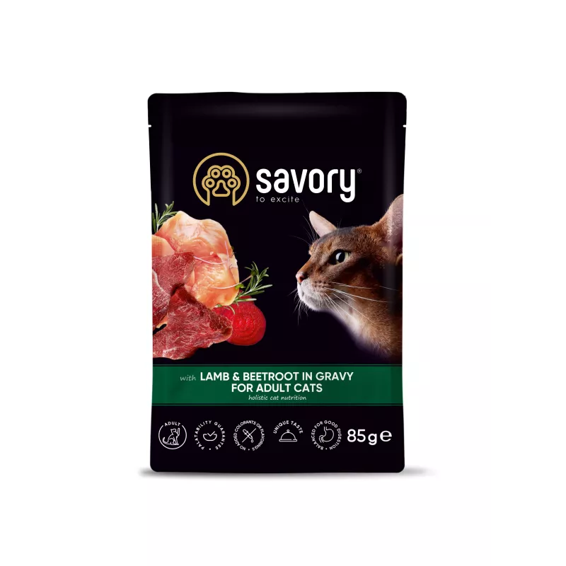 Пауч SAVORY для Дорослих котів з Ягням та Буряком у Соусі, 85г,