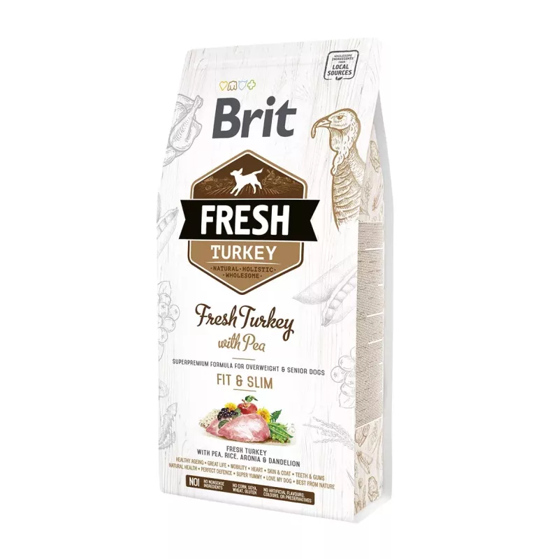 Корм Brit Fresh сухий для дорослих собак з низьким рівнем активності Лайт Фіт енд Слим з індичкою та горохом похилого віку 2.5кг