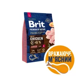 Корм Brit Premium сухий для цуценят великих порід вагою 25-45кг Бріт Преміум Дог Джуніор L з куркою до 24 місяців 3кг