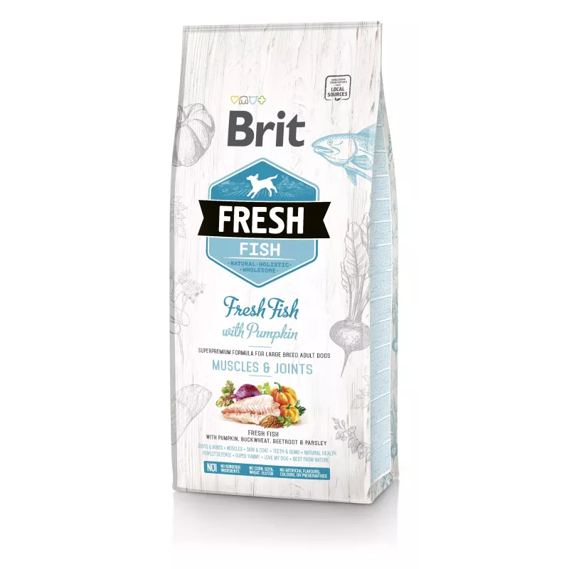 Корм Brit Fresh сухий для дорослих собак великих порід для м'язів та суглобів Бріт Фреш Едалт Лардж з рибою та гарбузом 12кг