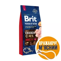 Корм Brit Premium сухий для дорослих собак великих порід вагою 25-45кг Бріт Преміум Дог Едалт L з куркою 15 кг