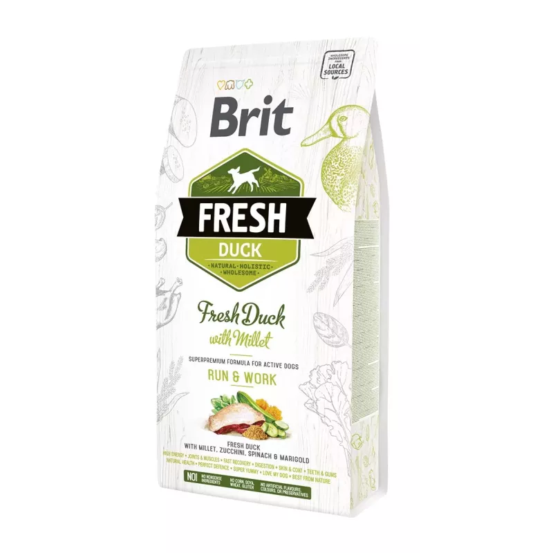 Корм Brit Fresh сухий для дорослих активних собак Бріт Фреш Ектів Ран енд Ворк з качкою та пшоном 2.5кг