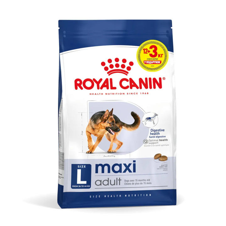 12+3 кг Royal Canin Maxi Adult 15 кг | Сухий Корм Для Дорослих Собак Великих Розмірів