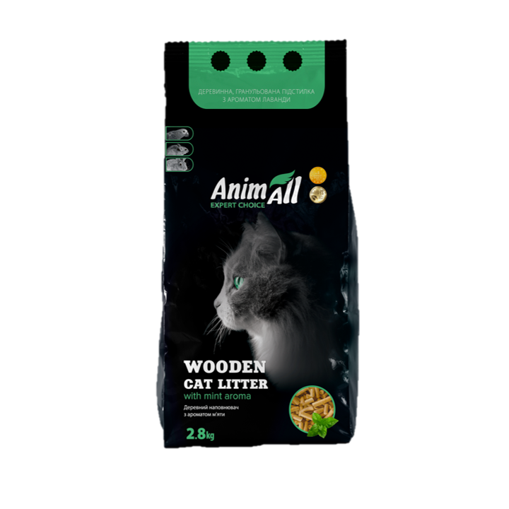Деревний наповнювач AnimAll з м'ятою 2.8 кг | Купити для котів