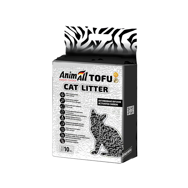 Соєвий наповнювач AnimAll Тофу з активованим вугіллям для котів, 10 л (4,66 кг)