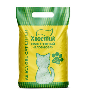 Силикагель наполнитель Хвостик для кошек, с зелеными гранулами, мелкая фракция, 10 л