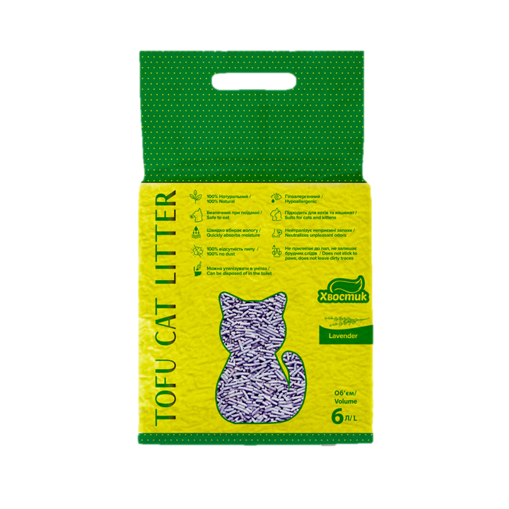 Наполнитель Хвостик тофу с ароматом лаванды, 6 литров