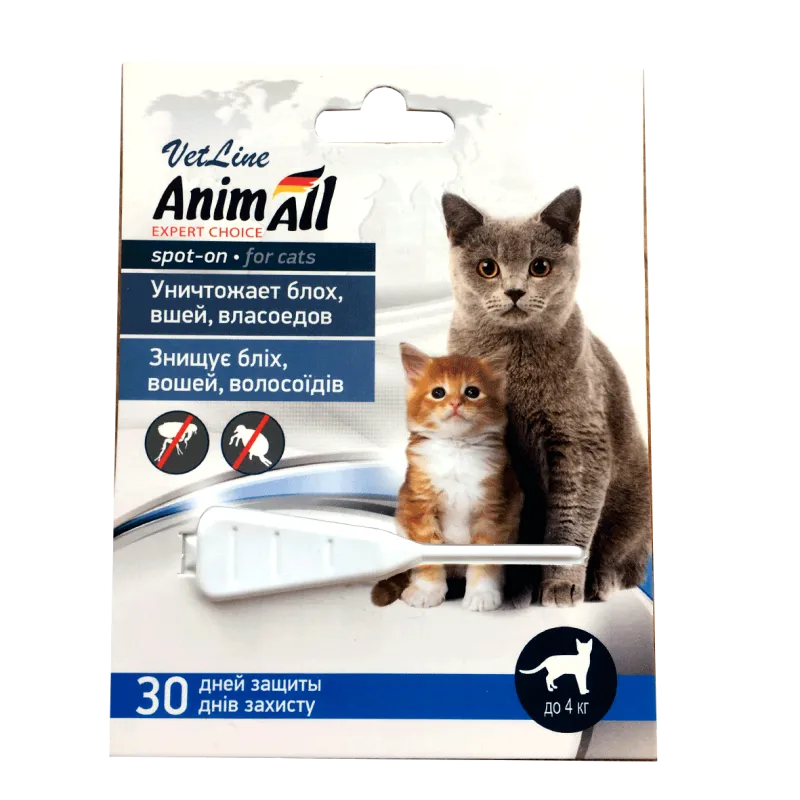 Animall ВетЛайн краплі протипаразитарні для котів до 4 кг, спот-он