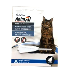 Краплі AnimAll VetLine Спот-Он проти бліх, вошей, волосоїдів для котів від 4 до 10 кг, 1 мл