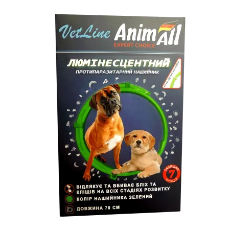 Нашийник протипаразитний Animall VetLine для собак, люмінесцентний, 70 см, зелений