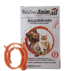 Протипаразитарний нашийник AnimAll VetLine для котів і собак, помаранчевий, 35 см