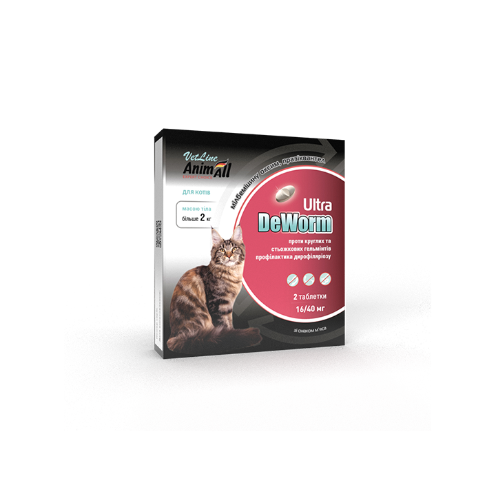 АнимАлл ВетЛайн ДеВорм Ультра для кошек свыше 2 кг, 2 таб