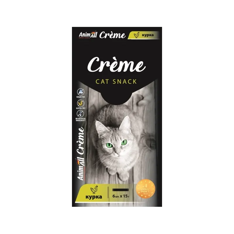 Ласощі AnimAll Crème для котів зі смаком курки, 6х15 г