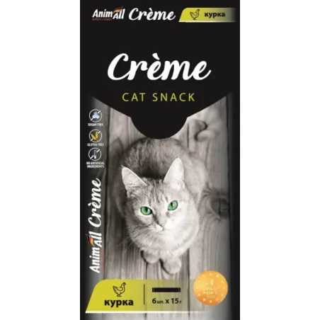 Ласощі AnimAll Crème для котів зі смаком курки, 6х15 г