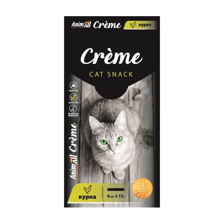 Ласощі AnimAll Crème для котів зі смаком курки, 6х15 г