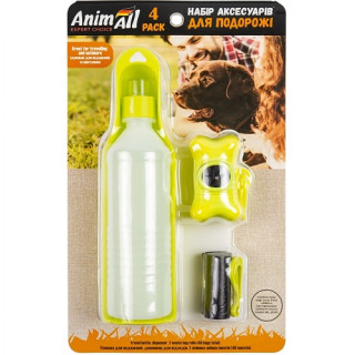 Набір для прогулянок AnimAll 3в1 (поїлка, пакети) жовтий | ZooOpt