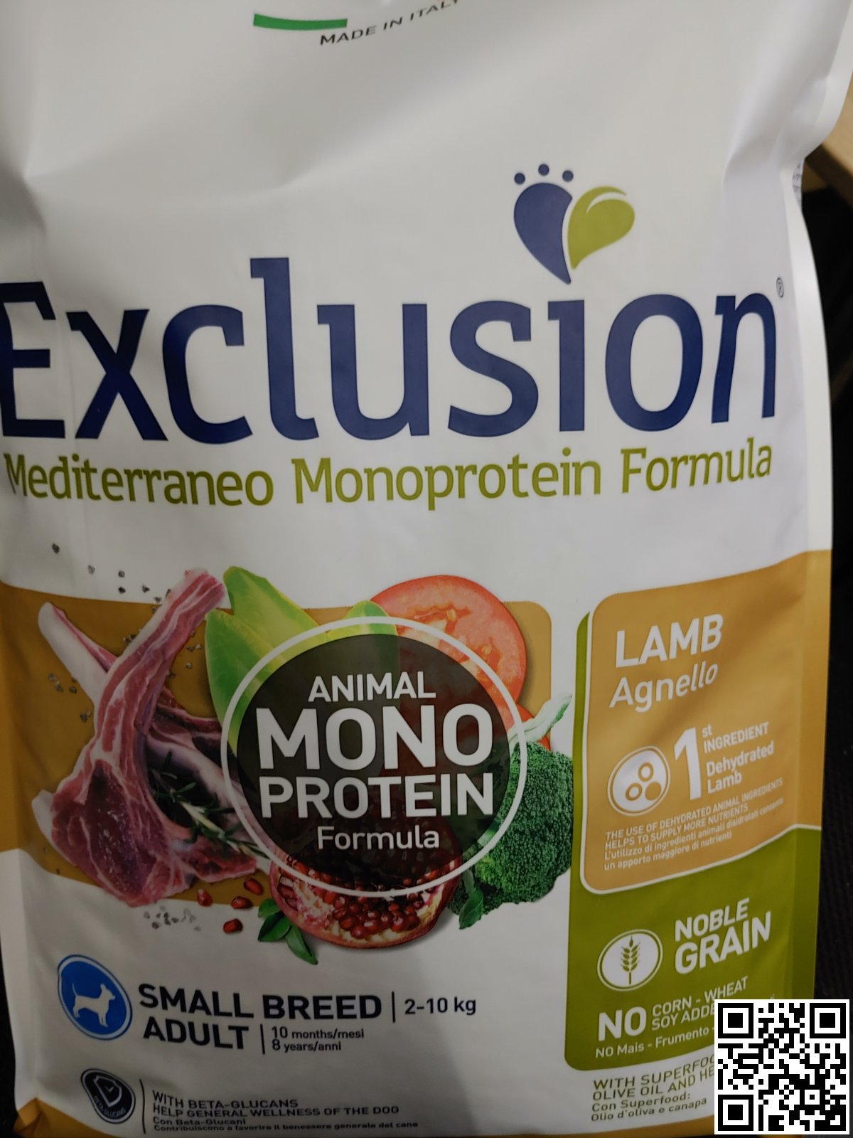 Фото поточного дизайну упаковки Exclusion Adult Lamb Small Breed 7 кг | Корм для дорослих собак дрібних порід з ягням