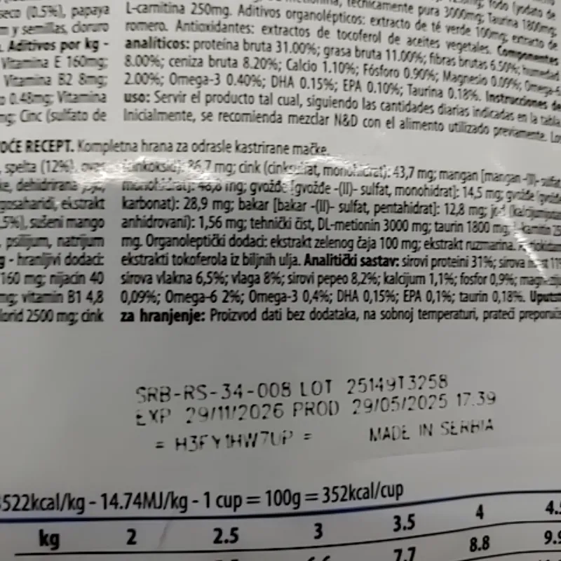 Фото строків придатності Сухий низькозерновий корм Farmina N&D TROPICAL SELECTION для стерилізованих дорослих котів, курка з тропічними фруктами, 1,5 кг, зроблене 2025-10-01